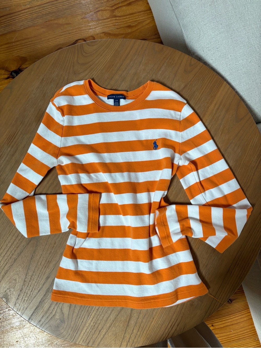 Ralph Lauren Orange & White Striped Crewneck Long-Sleeve Tee